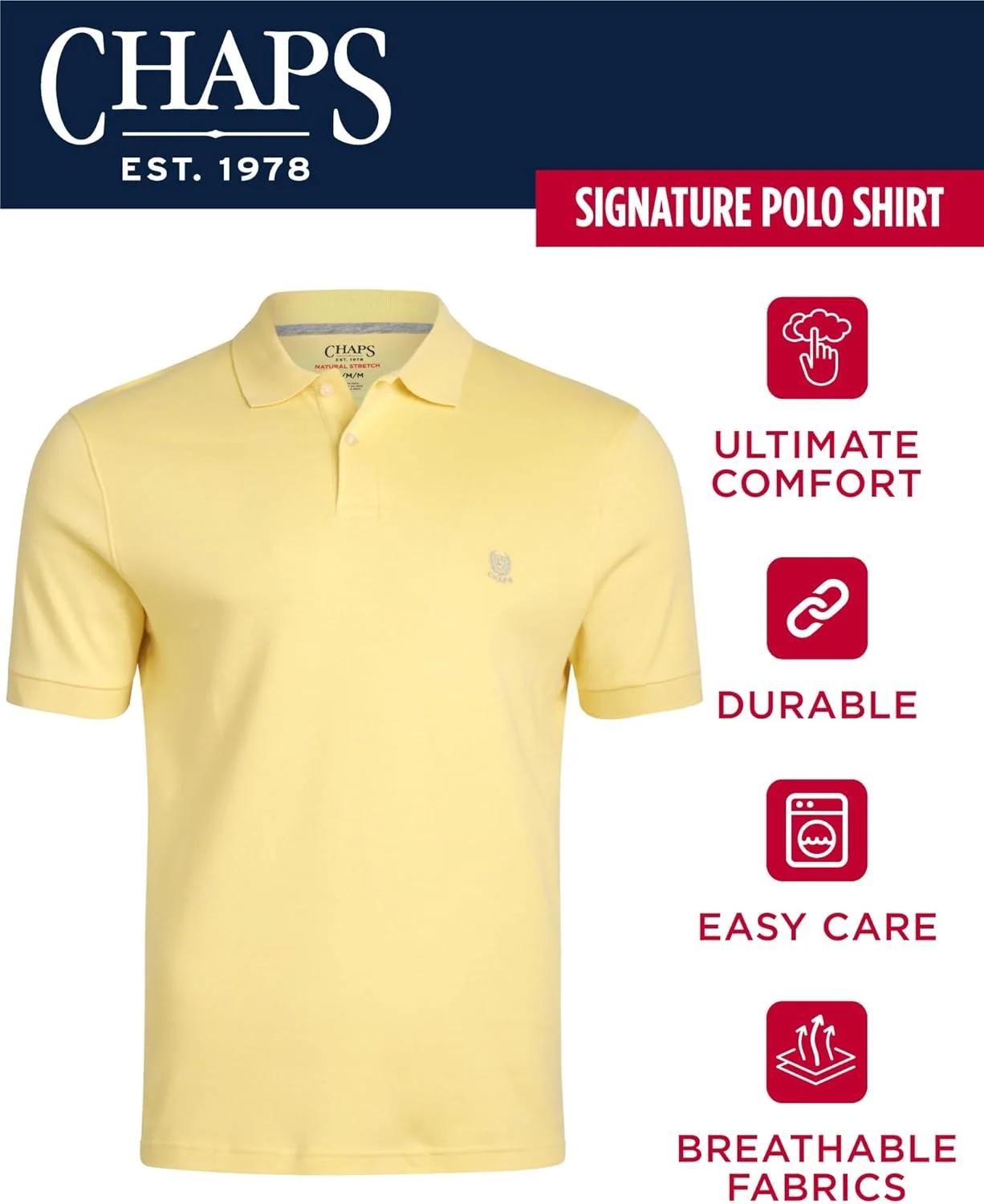 پولوشرت مردانه Chaps - آستین کوتاه با تن خور کلاسیک و بافت دو لایه پنبه ای