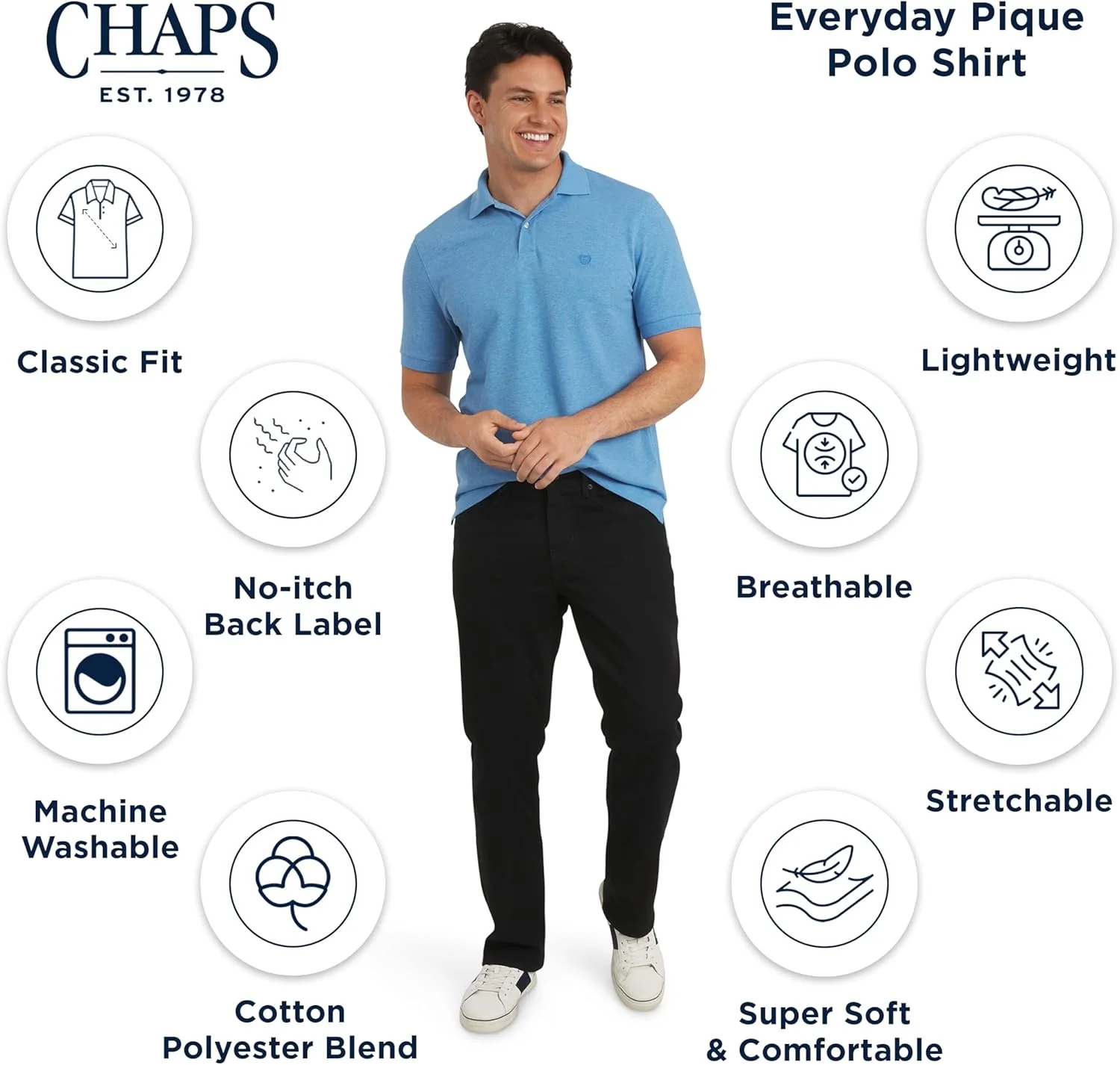 پولوشرت مردانه کلاسیک Chaps با فیت معمولی و پارچه کشی (S-2XL)