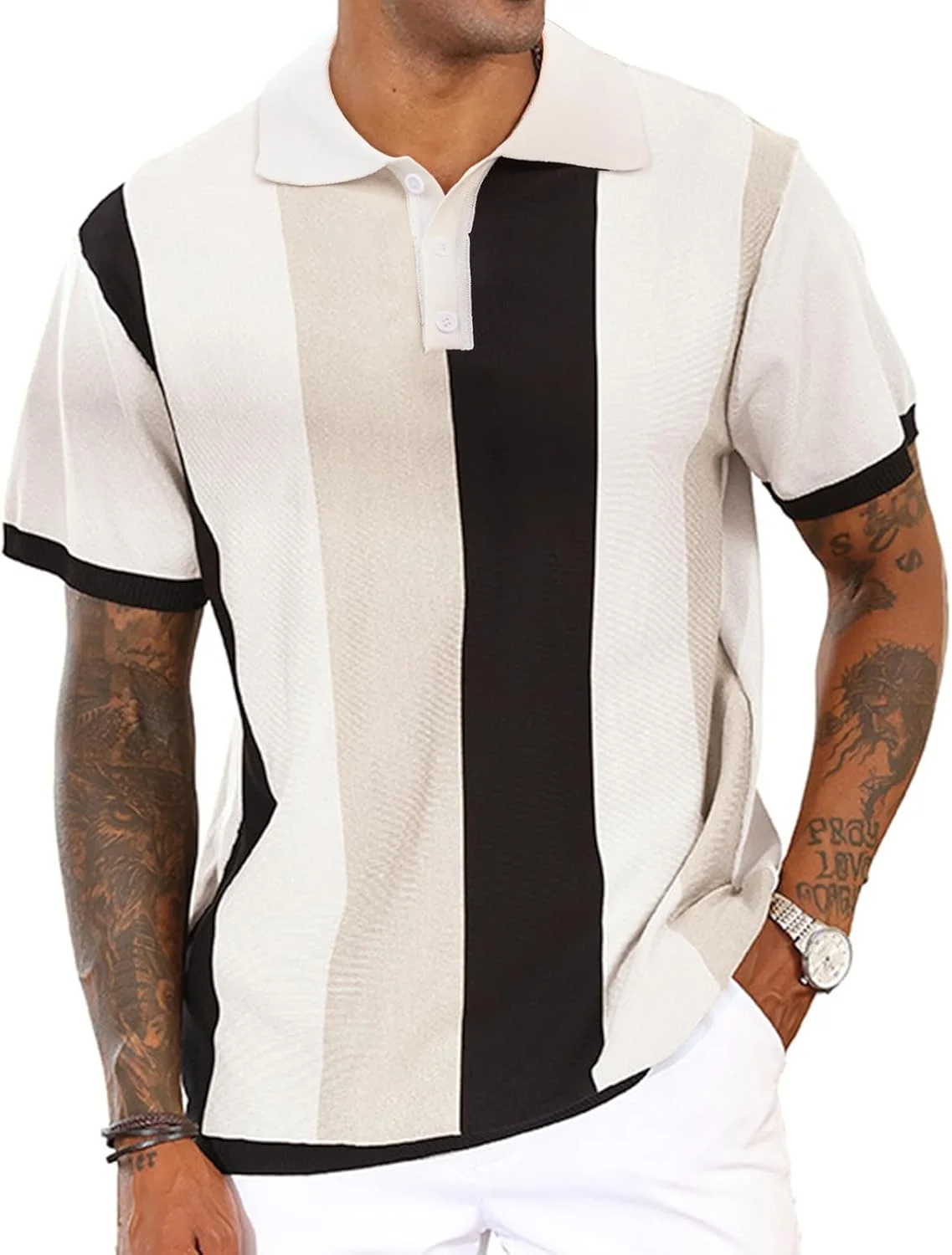 پولوشرت مردانه غیر رسمی، بافت راه راه دکمه دار، یقه دار مناسب گلف