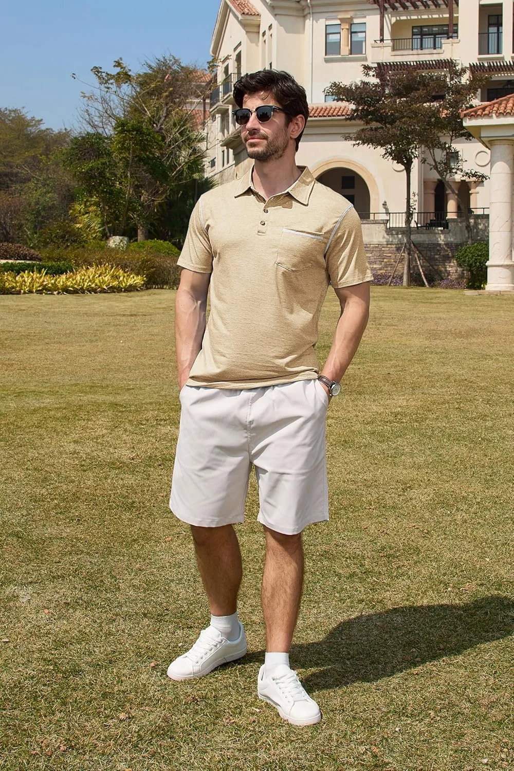 پولوشرت مردانه آستین کوتاه کلاسیک دکمه دار با جیب