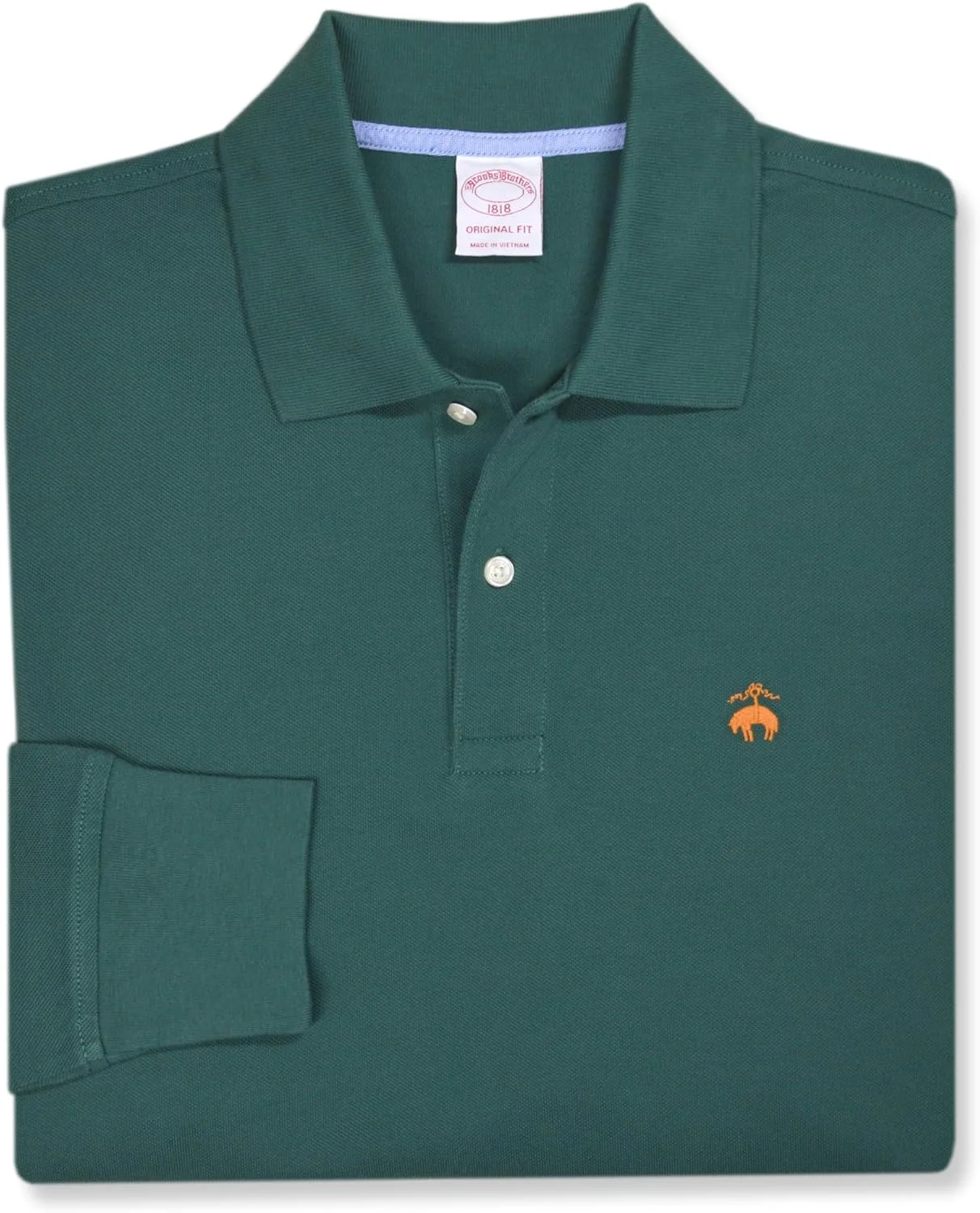 پیراهن پولو آستین بلند مردانه بروکس برادرز، جنس تمام پنبه با بافت توری کلاسیک