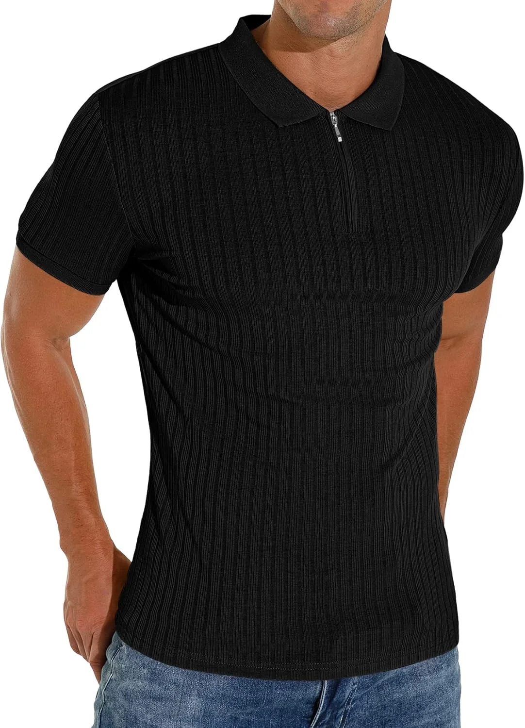 پولوشرت مردانه Askdeer، مدل جذب، آستین کوتاه/بلند، تی‌شرت زیپ‌دار، مناسب گلف، تی کلاسیک