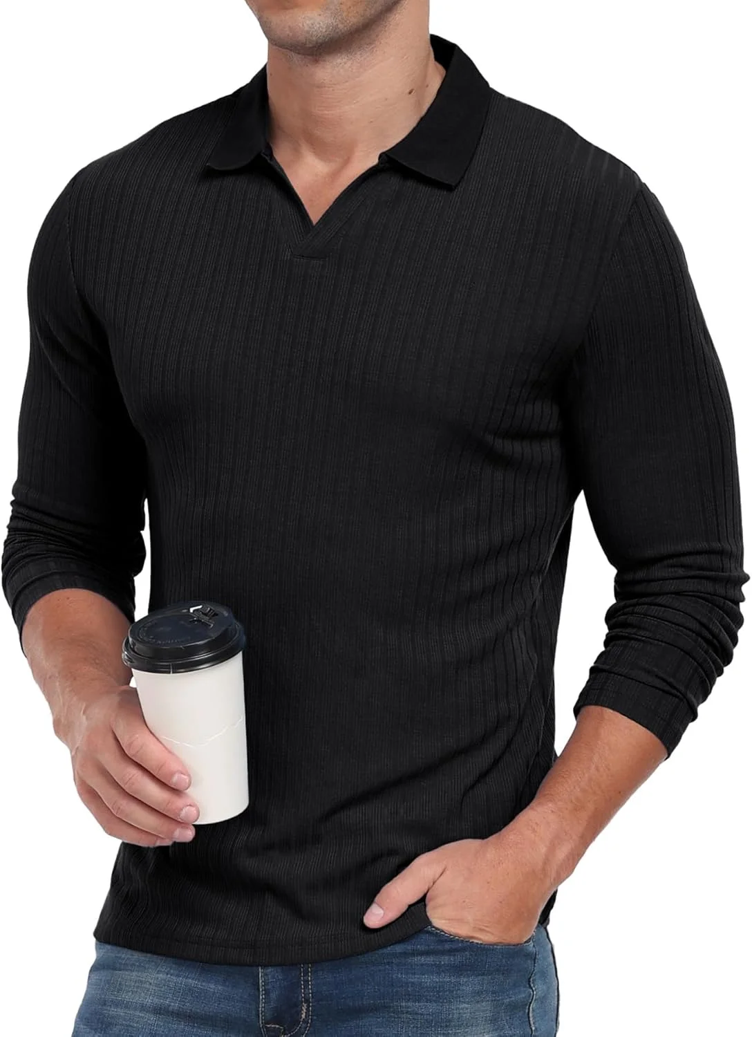 تی‌شرت پولو مردانه Askdeer، یقه هفت، فیت باریک، بافتنی، آستین کوتاه/بلند، مناسب گلف و استفاده روزمره