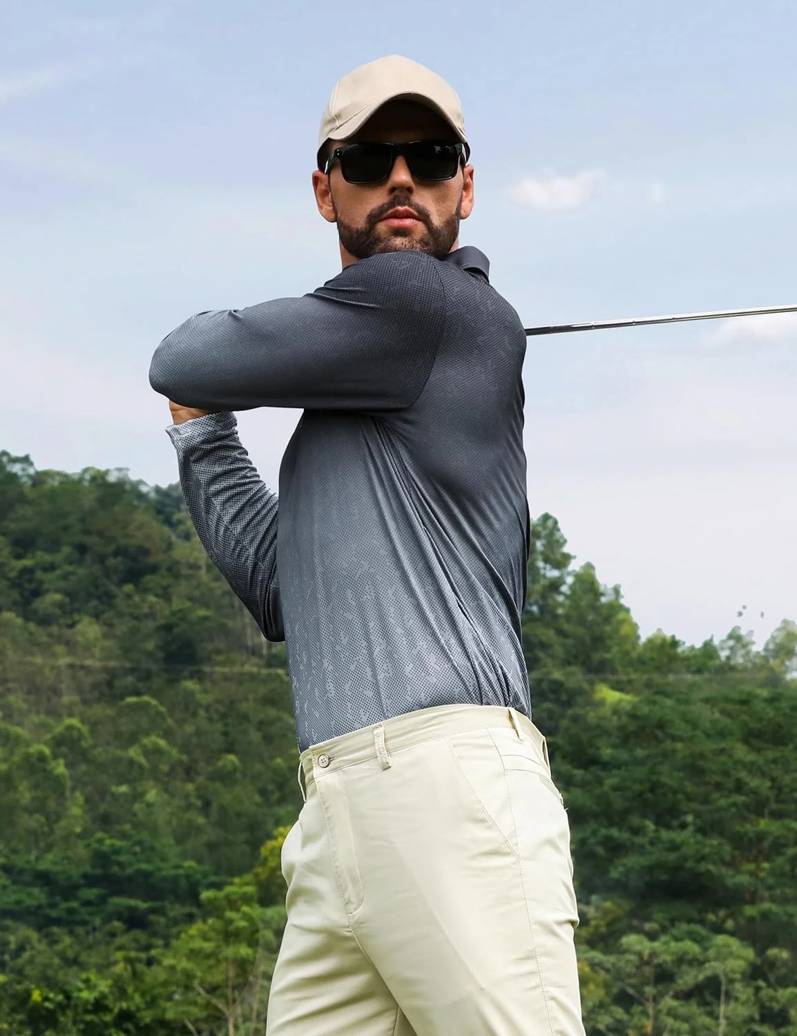 پولوشرت آستین بلند مردانه APTRO، مناسب گلف، با قابلیت خشک شدن سریع و جذب رطوبت، طرح چاپی شیک