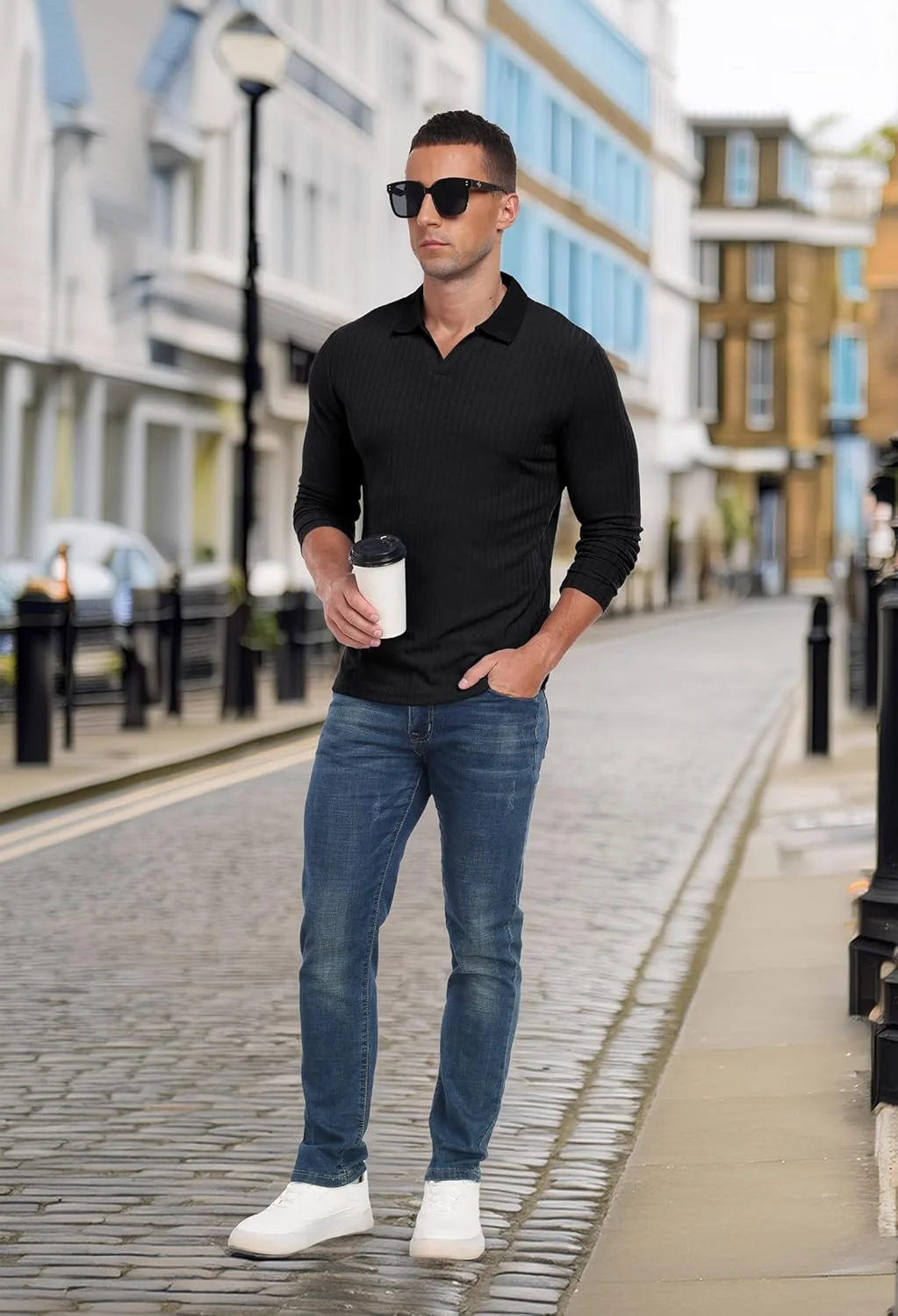 تی‌شرت پولو مردانه Askdeer، یقه هفت، فیت باریک، بافتنی، آستین کوتاه/بلند، مناسب گلف و استفاده روزمره