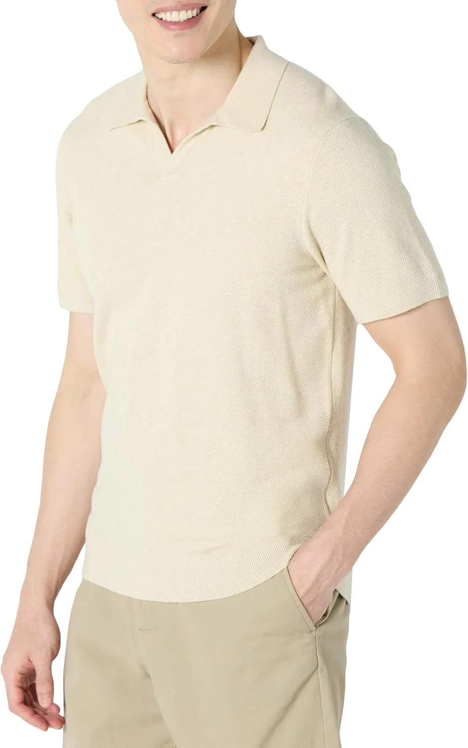 پلیور یقه دار آستین کوتاه با بافت معمولی مردانه آمازون اسنشیالز