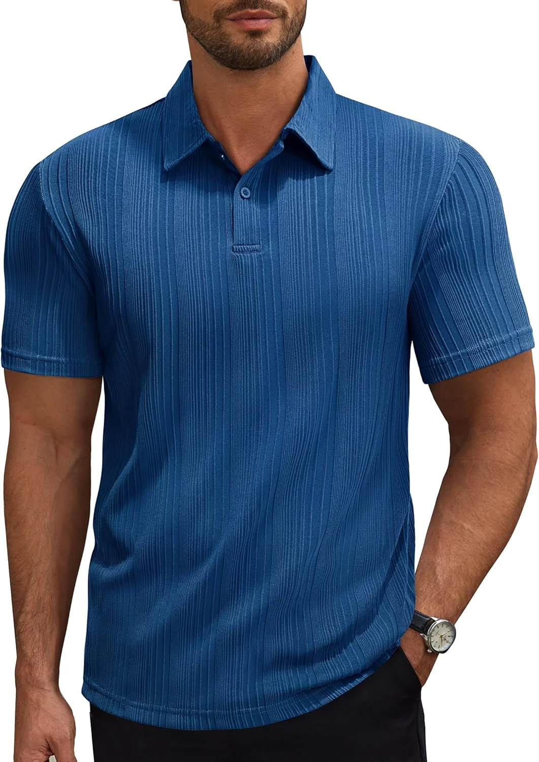 پولوشرت آستین کوتاه مردانه بافتنی کشی سبک وزن مناسب تعطیلات تابستانی مهمانی و گلف