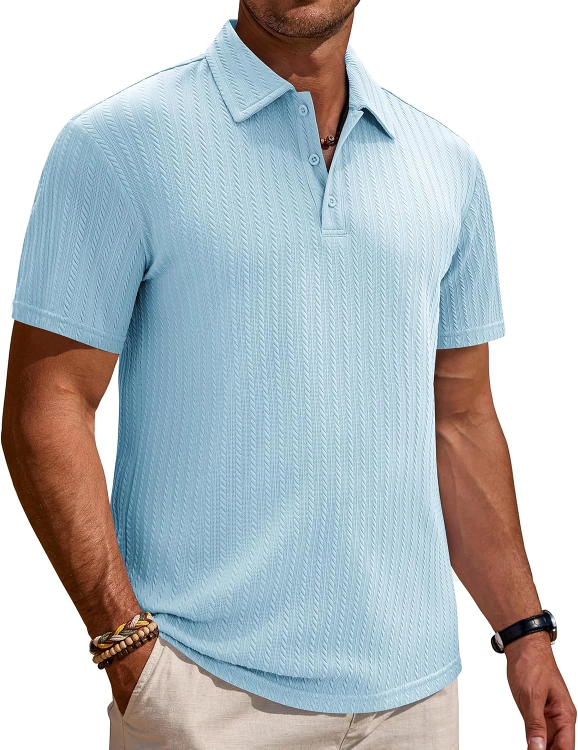 پولوشرت مردانه آلیمنز اند جنتل، آستین کوتاه، بافتنی طرح دار، مناسب تعطیلات ساحلی و گلف، کشی
