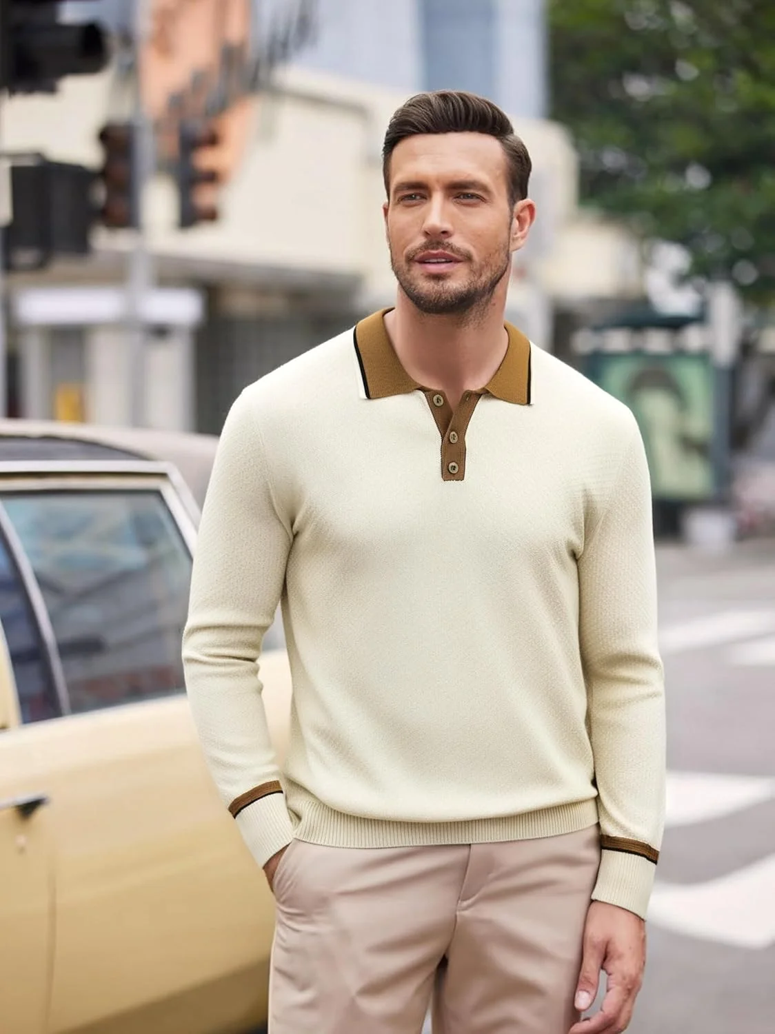 پیراهن های پولو بافتنی مردانه Alex Vando آستین بلند، ژاکت مد روزمره، پیراهن های پولو دکمه دار کلاسیک