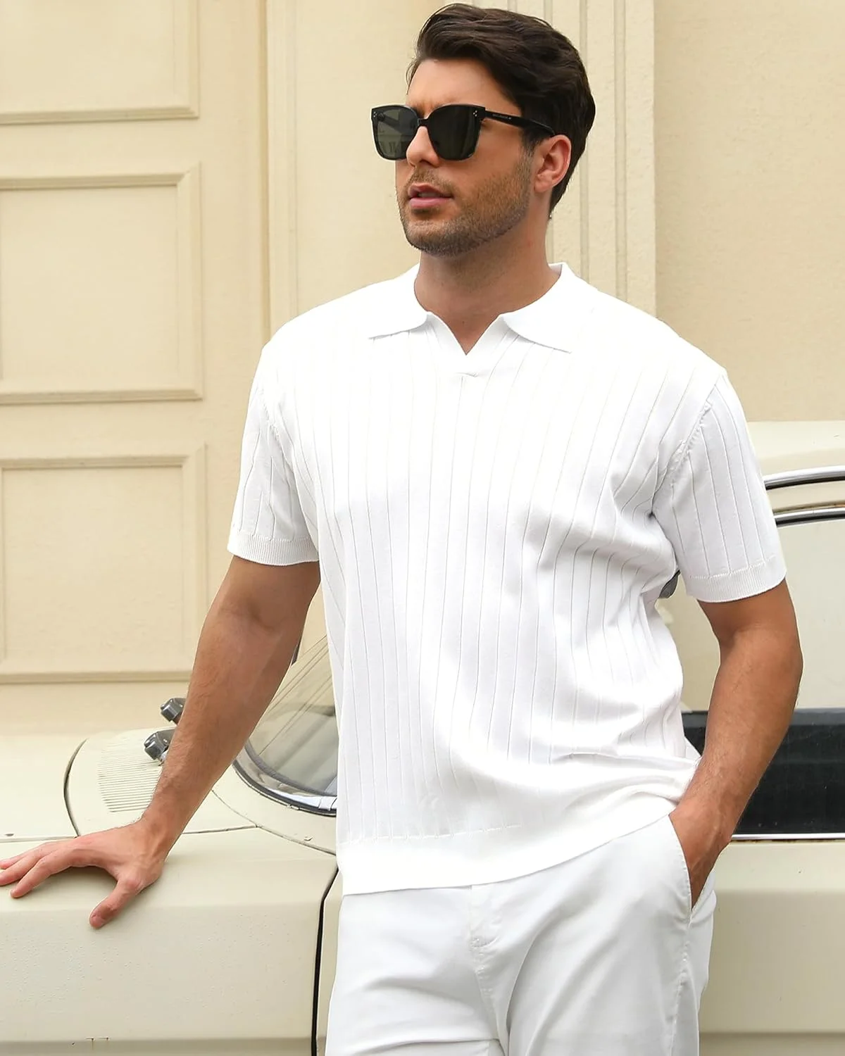 پیراهن پولو بافتنی مردانه الکس واندو، آستین کوتاه، یقه جانی، مناسب استایل کژوال و گلف