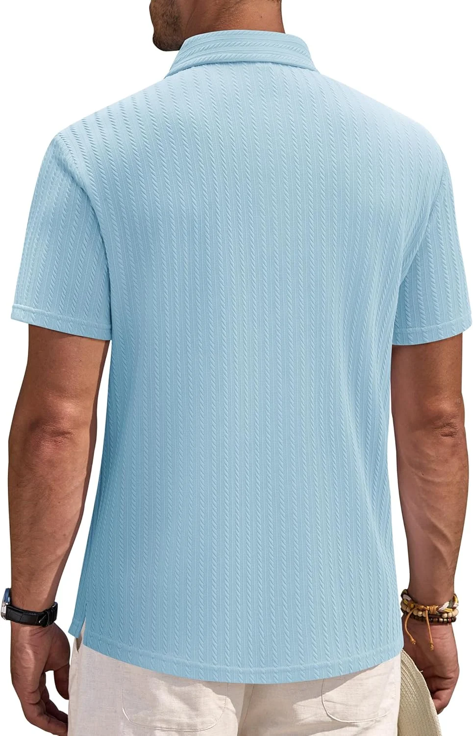پولوشرت مردانه آلیمنز اند جنتل، آستین کوتاه، بافتنی طرح دار، مناسب تعطیلات ساحلی و گلف، کشی