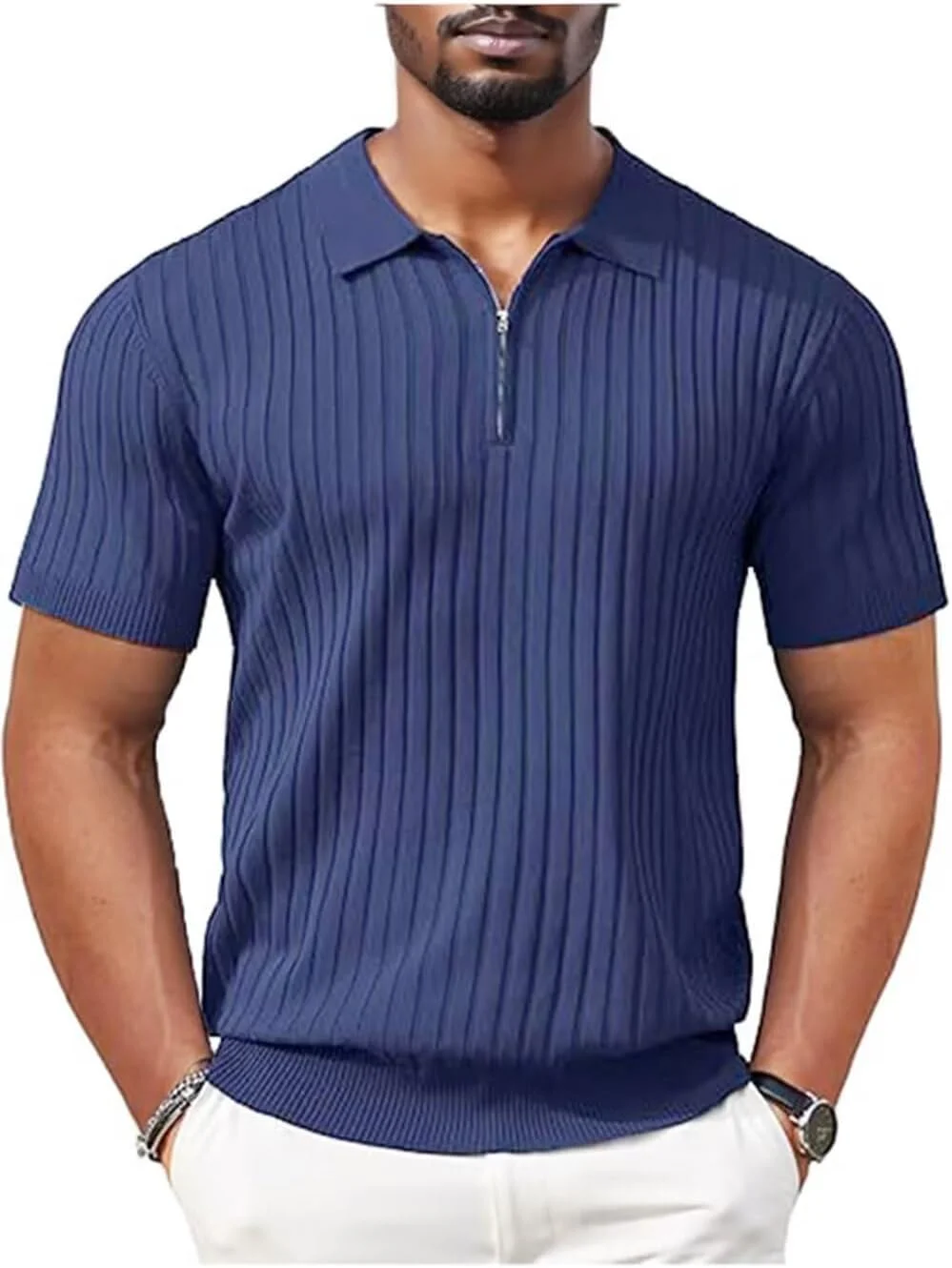پولوشرت مردانه آستین کوتاه، تی شرت بافتنی راه راه، پولوشرت زیپ دار، تی شرت گلف غیر رسمی مد روز