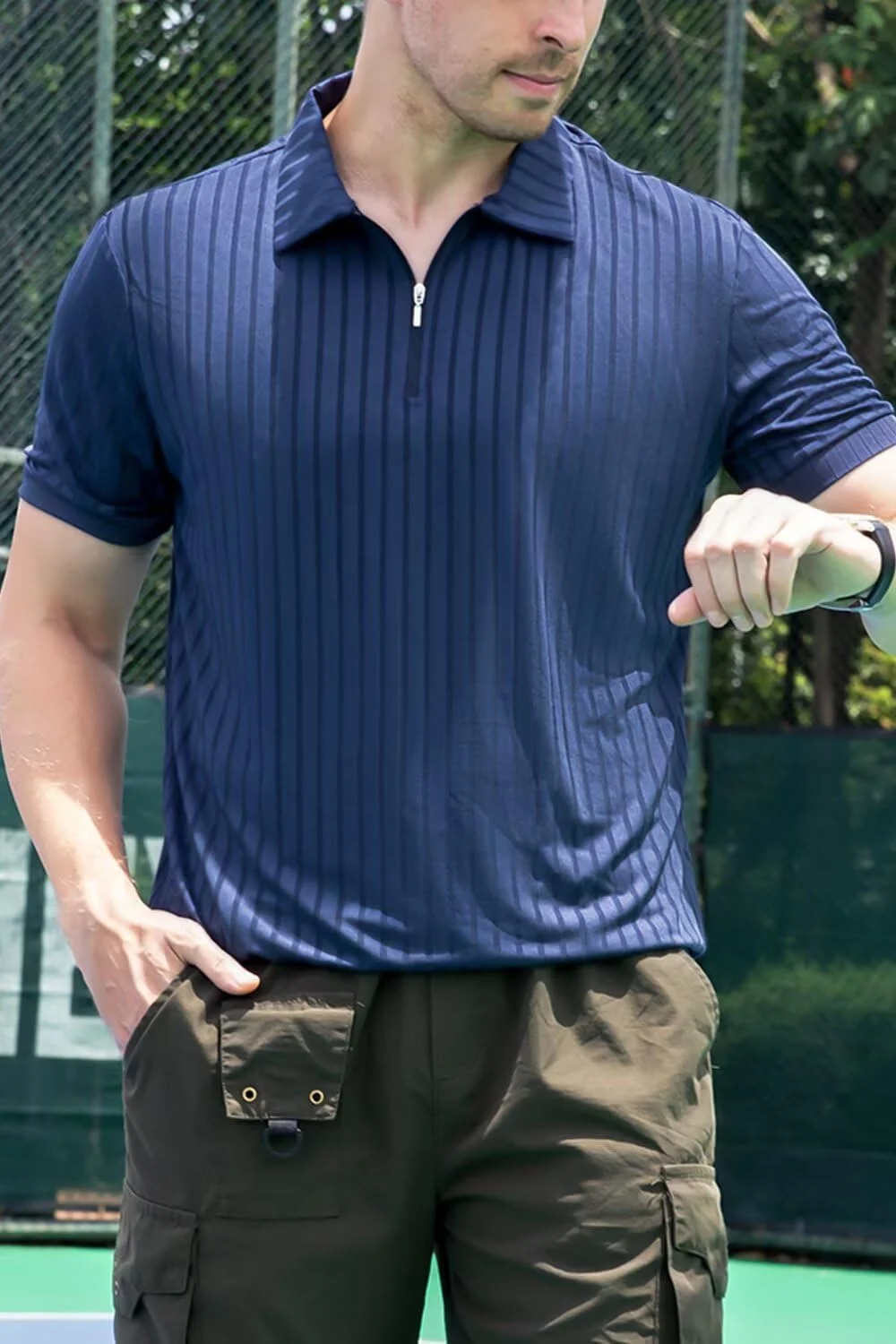 پولوشرت مردانه آستین کوتاه، تی شرت بافتنی راه راه، پولوشرت زیپ دار، تی شرت گلف غیر رسمی مد روز
