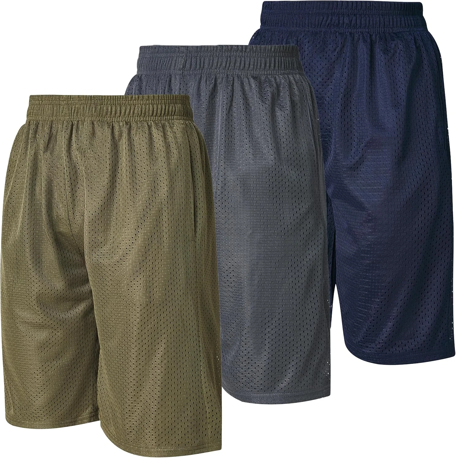 ست 3 عددی شلوارک ورزشی مردانه با پارچه توری، مناسب تمرینات ورزشی و فعالیت های ورزشی به همراه جیب