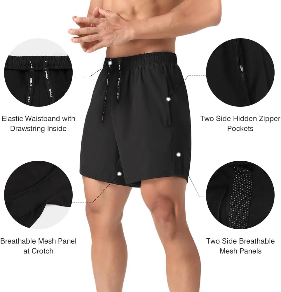 ست 2 عددی شلوارک ورزشی مردانه سبک وزن، مناسب دویدن و تمرینات ورزشی، با جیب زیپ دار
