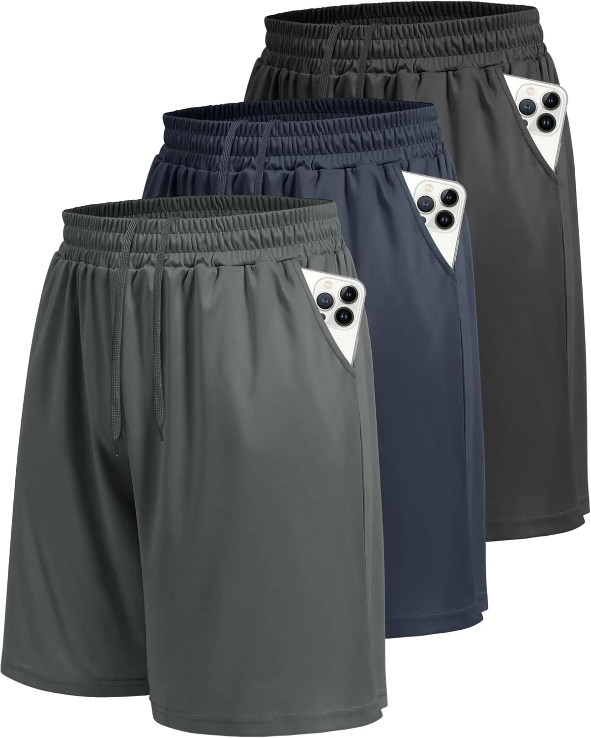 شورت ورزشی مردانه LalaHooK، بسته 3 عددی - شورت بسکتبال مشکی خشک‌شونده سریع با جیب برای تمرین و دویدن