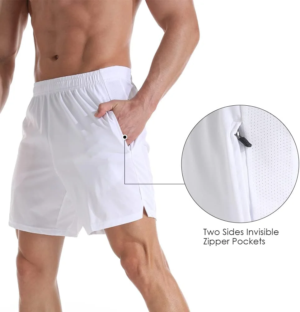 شلوارک ورزشی مردانه 7 اینچی، سبک وزن، با قابلیت خشک شدن سریع، مناسب تمرینات ورزشی باشگاه با جیب های زیپ دار