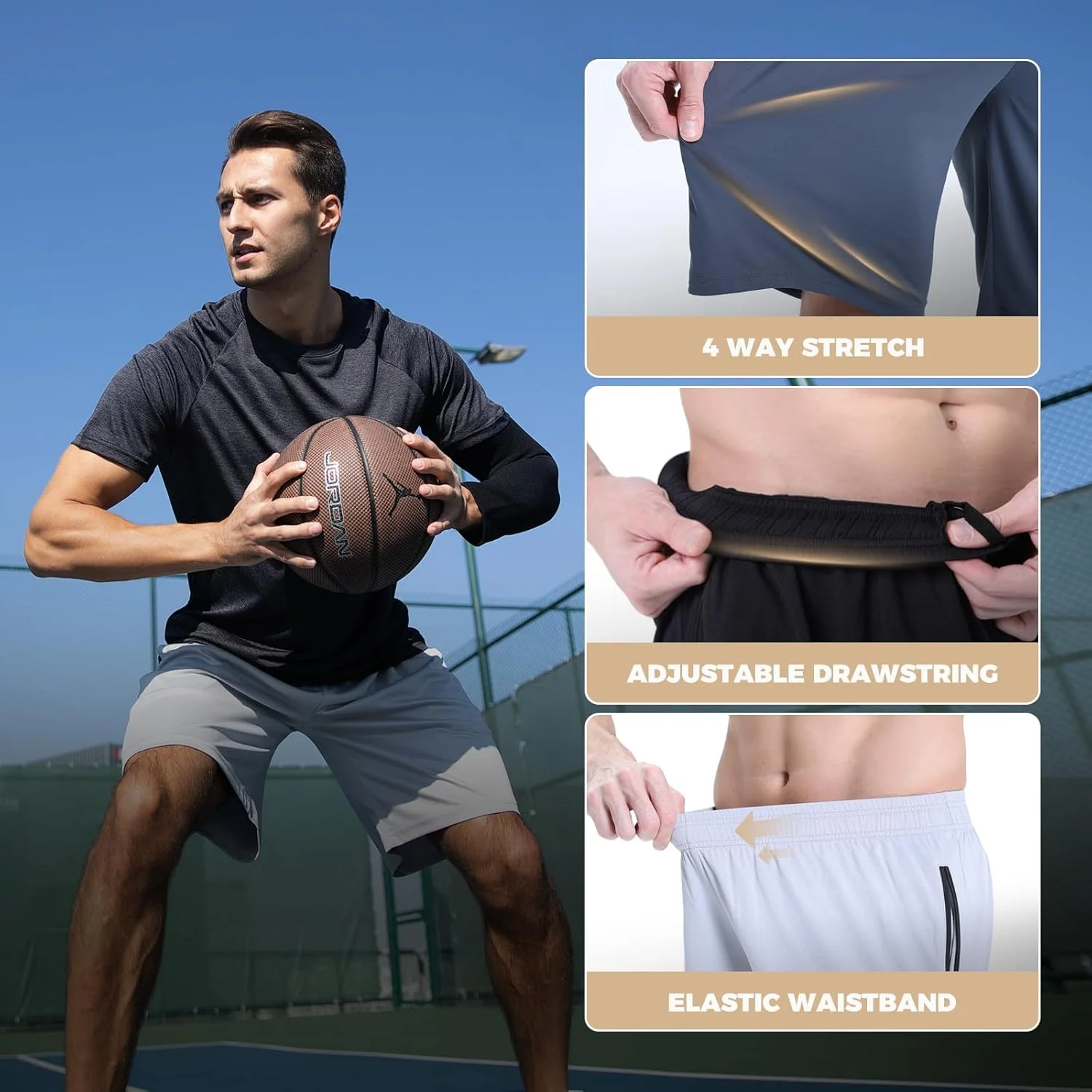 شورت ورزشی مردانه مناسب بسکتبال و باشگاه با جیب زیپ‌دار - شورت ورزشی سبک و زود خشک‌شونده مناسب دویدن و استفاده روزمره برای آقایان