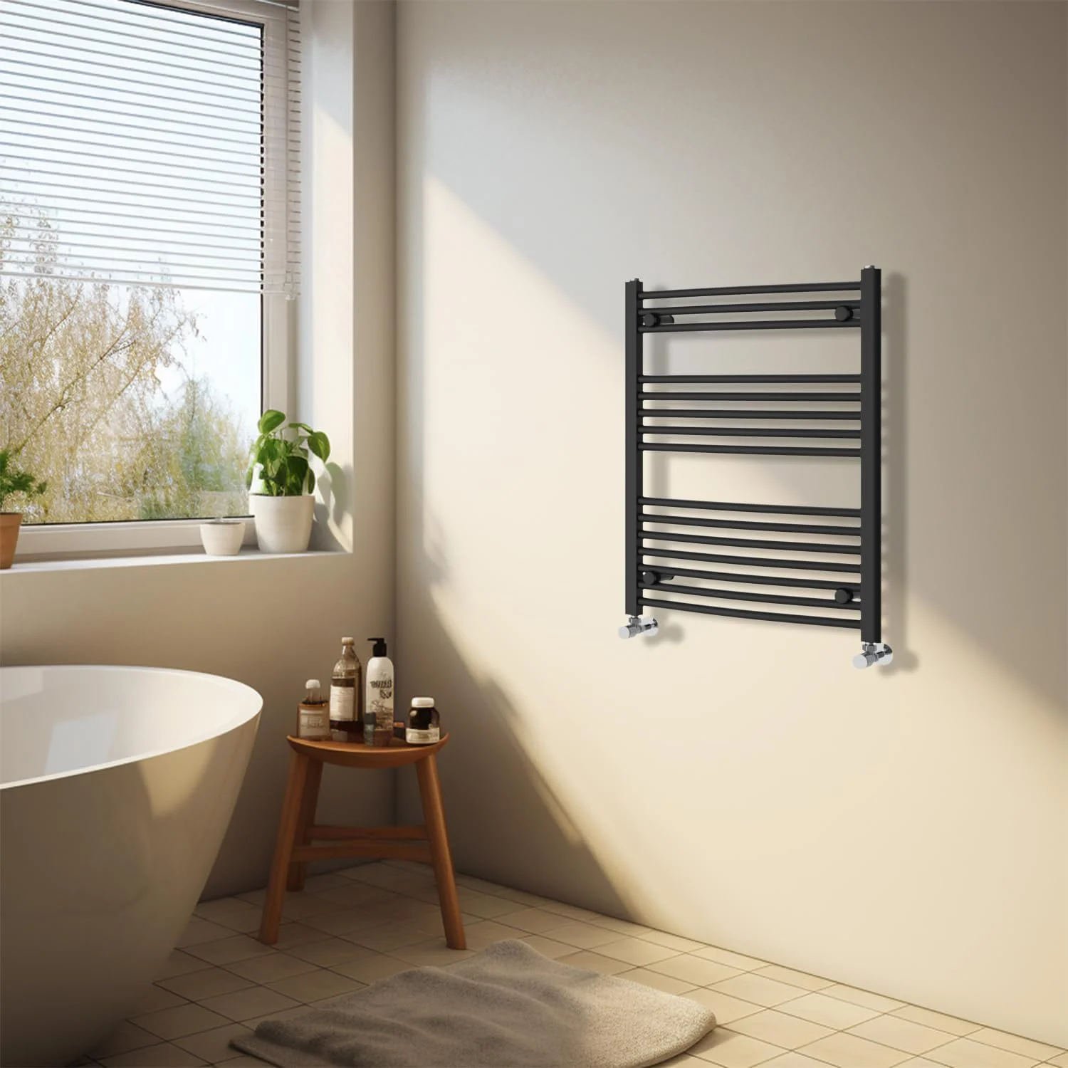 رادیاتور حوله خشک کن مشکی خمیده NRG مناسب حمام - 600×800 میلی متر