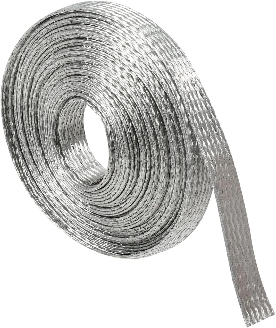 روکش بافته شده سیم مسی قلع اندود تخت، محافظ کابل سیم، محافظ توری فلزی EMI/RFI (نقره ای، 5/16 اینچ - 50 فوت) روکش بافته شده سیم مسی قلع اندود تخت، محافظ کابل سیم، محافظ توری فلزی EMI/RFI (نقره ای، 5/16 اینچ - 50 فوت)