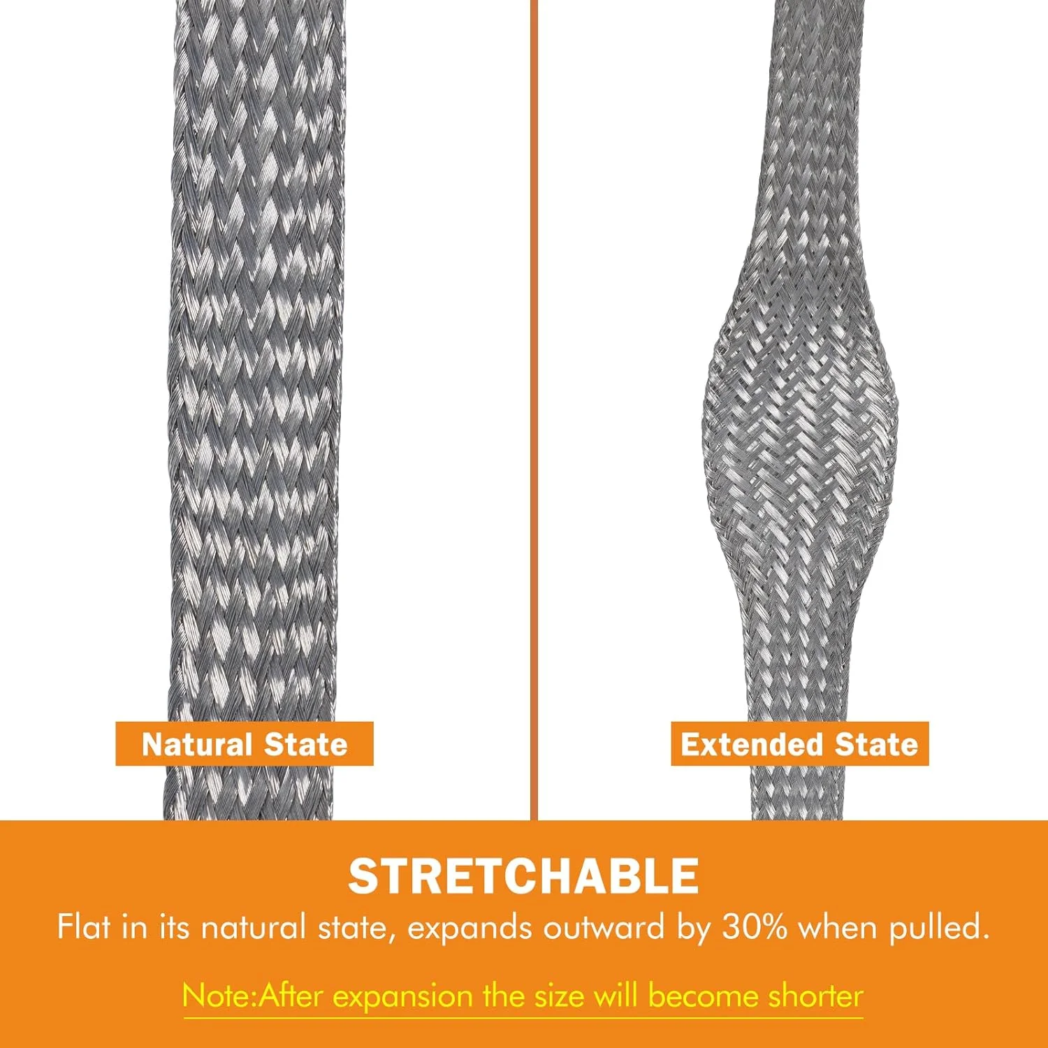 روکش بافته شده سیم مسی قلع اندود تخت، محافظ کابل سیم، محافظ توری فلزی EMI/RFI (نقره ای، 5/16 اینچ - 50 فوت)