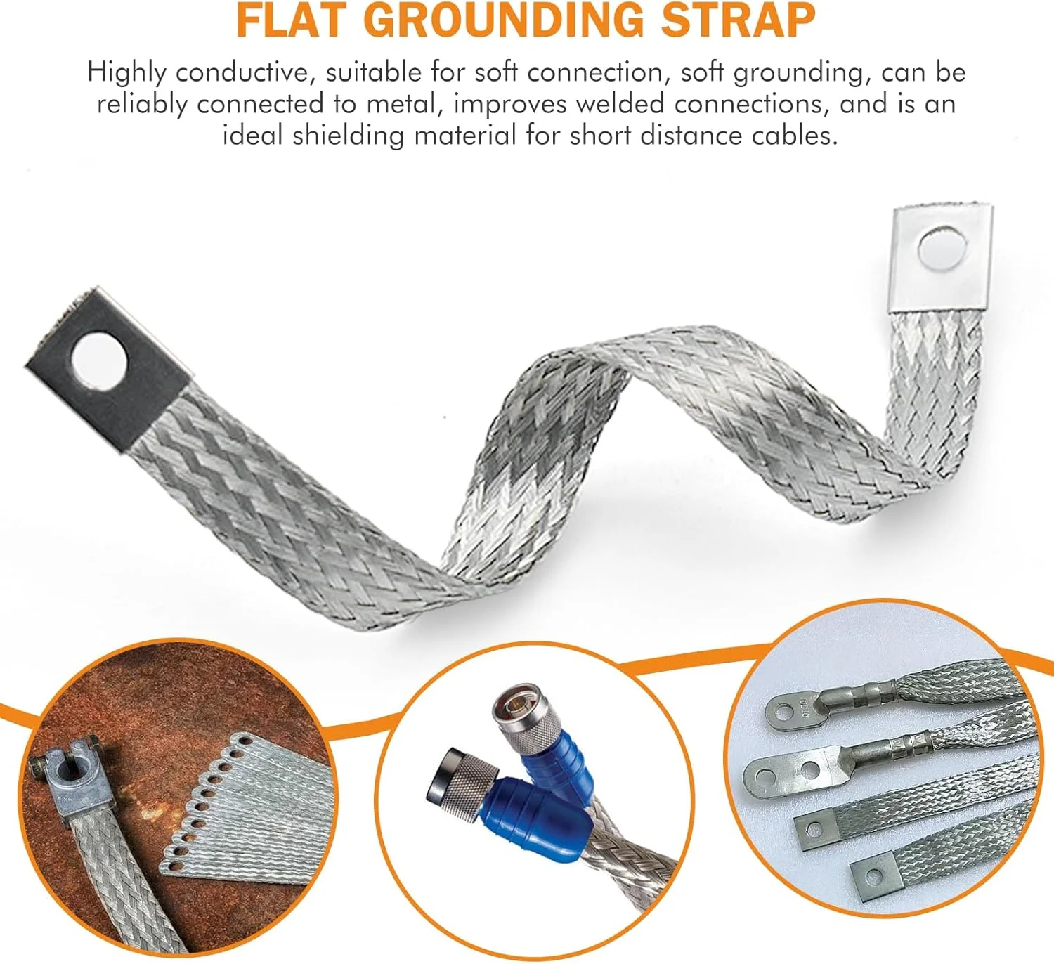 روکش بافته شده سیم مسی قلع اندود تخت، محافظ کابل سیم، محافظ توری فلزی EMI/RFI (نقره ای، 5/16 اینچ - 50 فوت)