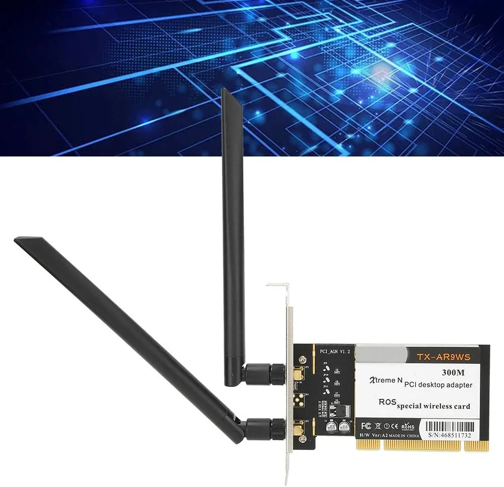 کارت شبکه ASHATA، آداپتور کارت 300 مگابیت بر ثانیه 802.11bg/n، آداپتور دسکتاپ PCI 2.4 گیگاهرتز، با 2 آنتن، برای XPWIN7/WIN8/WIN10