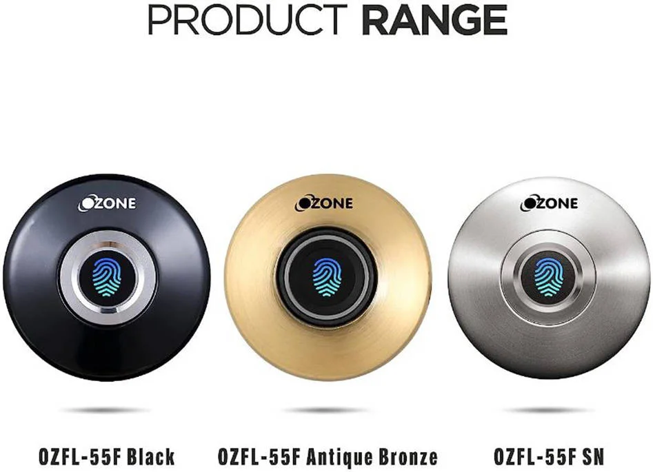 قفل هوشمند اثر انگشتی کمد و کشو، مناسب برای ضخامت چوب 12-24 میلی متر، ثبت تا 100 اثر انگشت، فناوری بیومتریک، نشانگر باتری کم، برنز عتیقه | OZFL-55-F AB