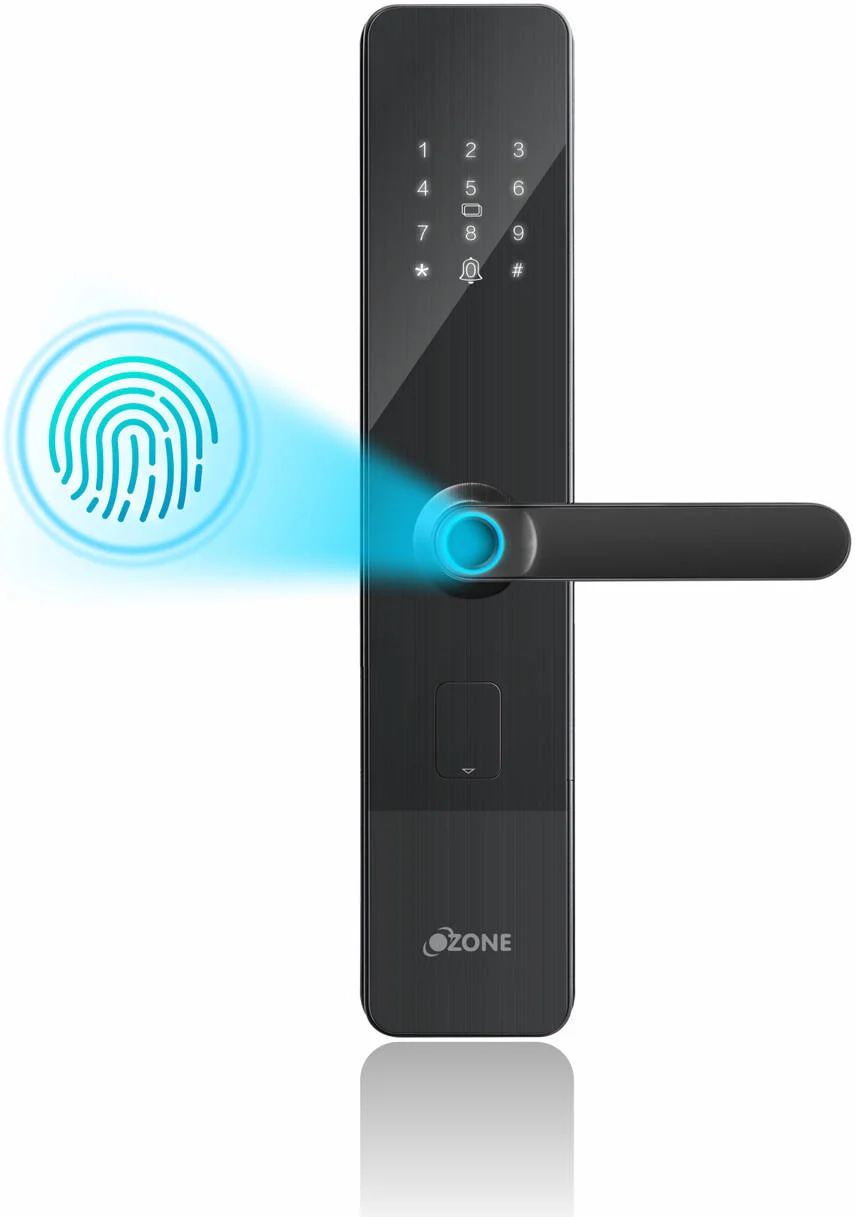 قفل درب هوشمند ازن Morphy NXT، 5 حالت در 1: برنامه موبایل Ozolife / اثر انگشت / کارت RFID / کد پین کاربر / کلید اضطراری / رمز عبور، باز کردن قفل از راه دور، خاکستری | OZ-FDL-01 Life NXT