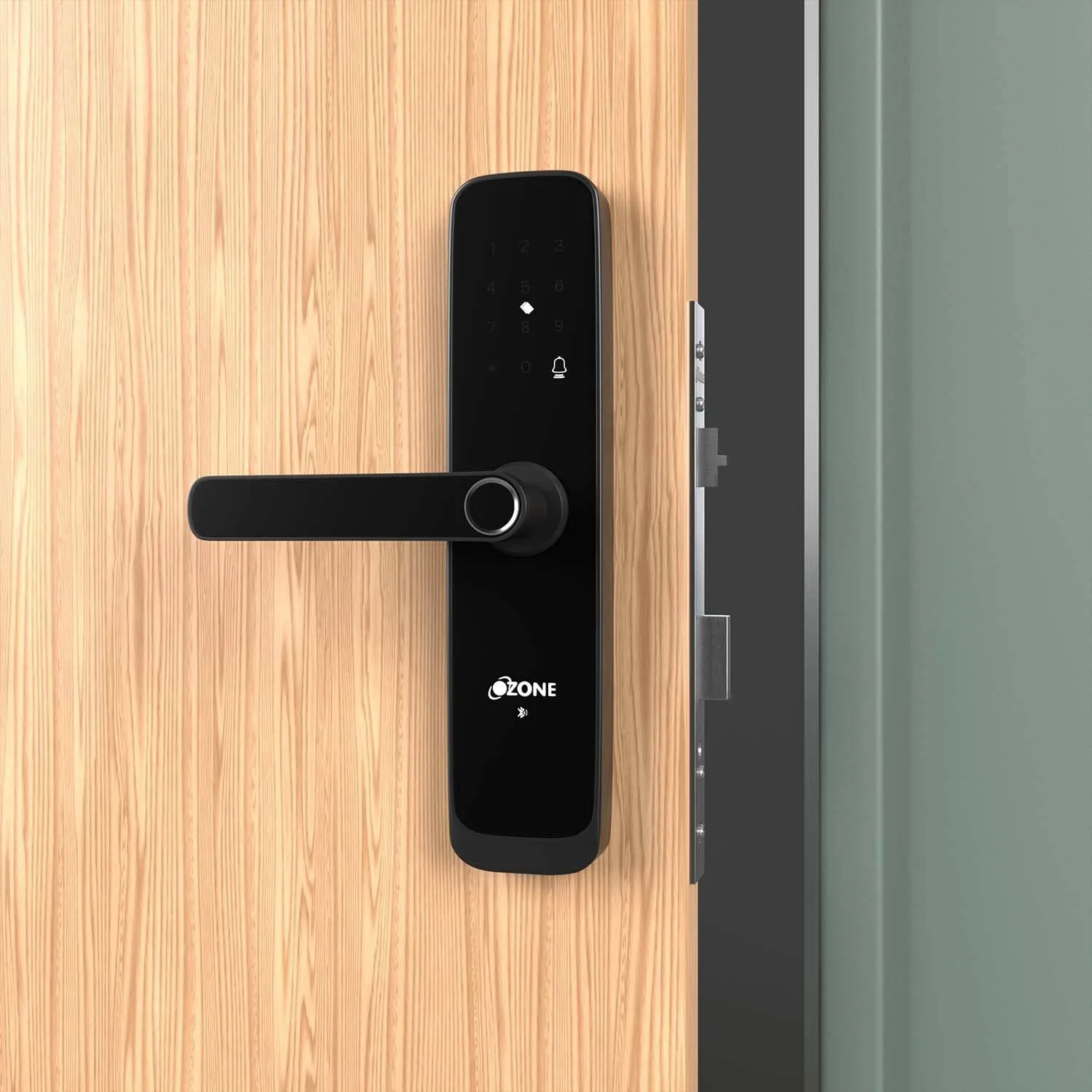 قفل درب دیجیتال هوشمند ازن، با کد پین، کارت RFID و کلید مکانیکی، اپلیکیشن موبایل، اعلان باتری کم، قفل حریم خصوصی، روکش برنزی عتیقه مشکی | OZ-FDL-04-LIFE-BL