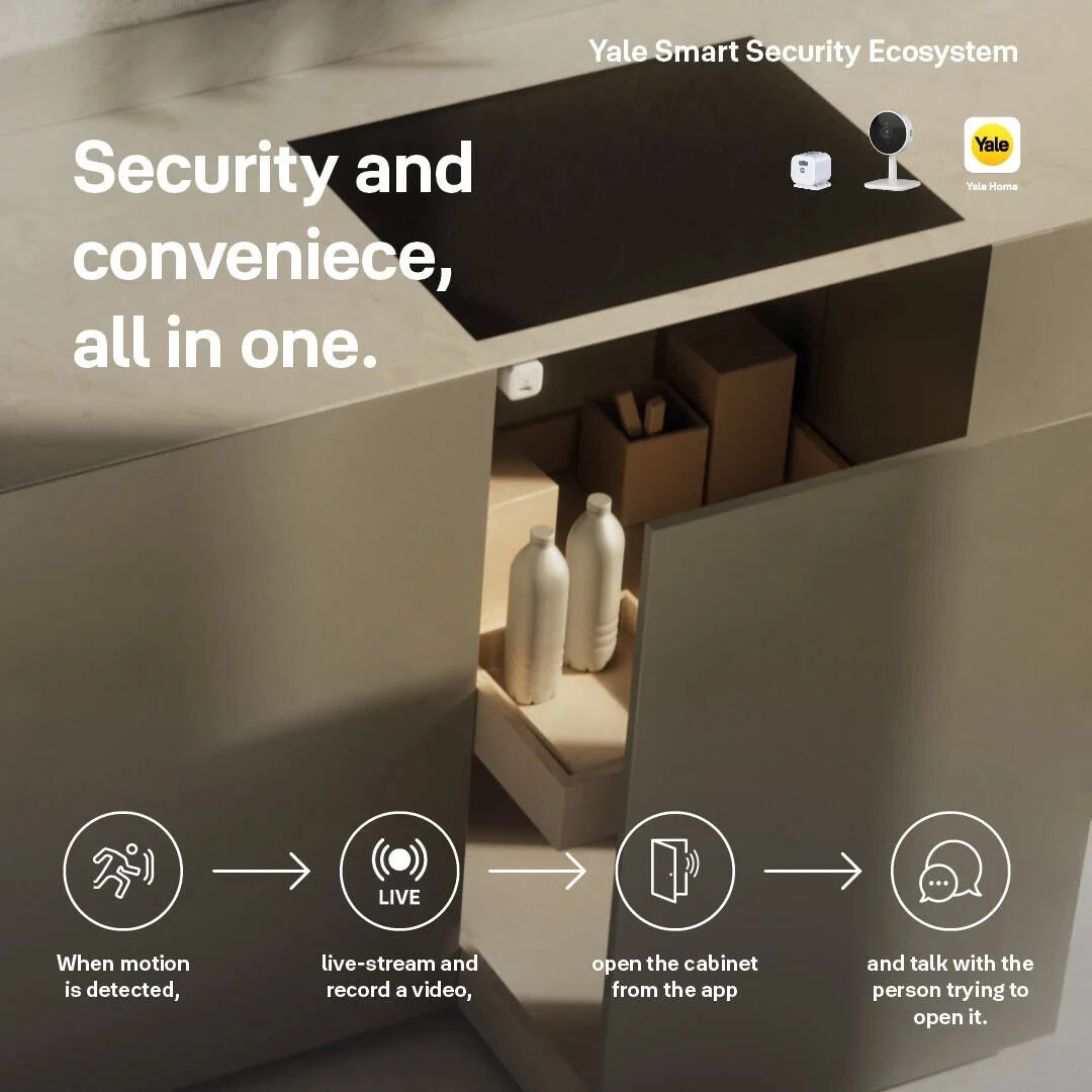 قفل هوشمند کابینت Yale، راه حل امنیتی نامرئی با بلوتوث برای کابینت ها، کشوها و کمدهای دارای کنترل برنامه، هشدارهای دستکاری و نصب آسان | 05-SCL1-0-00-50-11