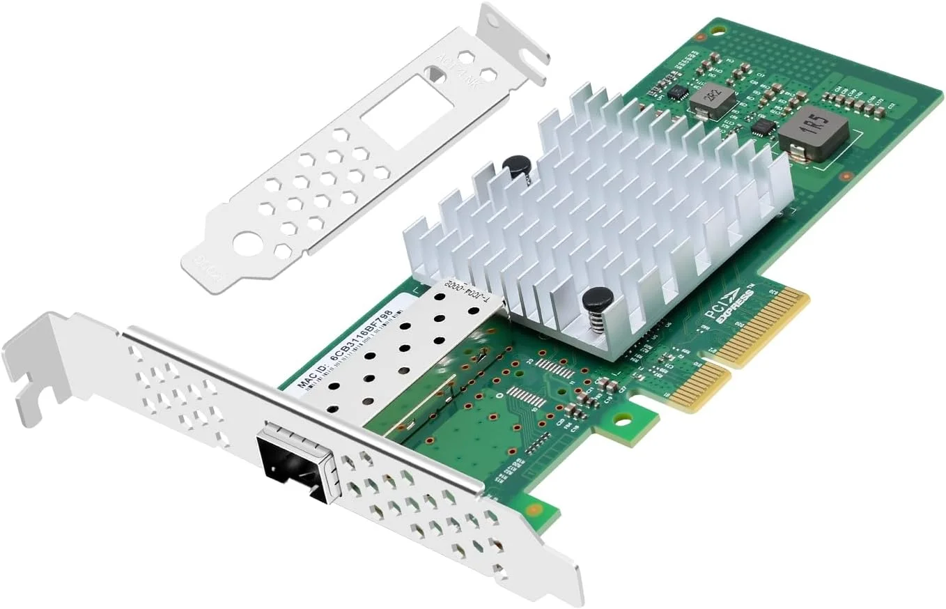 کارت شبکه فیبر نوری 10 گیگابیتی تک پورت SFP+، آداپتور شبکه فیبر PCIE X4 با تراشه Intel 82599 X520-DA1، کارت NIC تک پورت نوری پشتیبانی از Windows Server/Linux/VMware