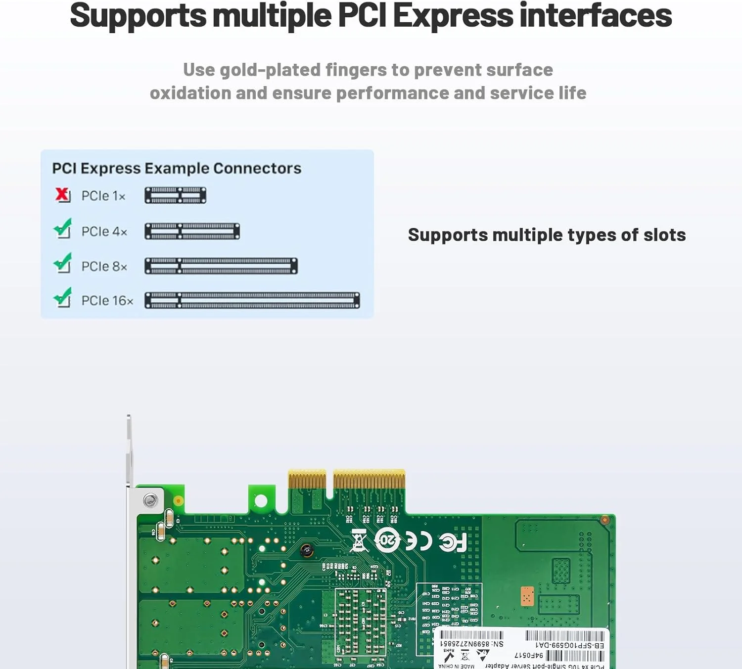 کارت شبکه فیبر نوری 10 گیگابیتی تک پورت SFP+، آداپتور شبکه فیبر PCIE X4 با تراشه Intel 82599 X520-DA1، کارت NIC تک پورت نوری پشتیبانی از Windows Server/Linux/VMware کارت شبکه فیبر نوری 10 گیگابیتی تک پورت SFP+، آداپتور شبکه فیبر PCIE X4 با تراشه Intel 82599 X520-DA1، کارت NIC تک پورت نوری پشتیبانی از Windows Server/Linux/VMware