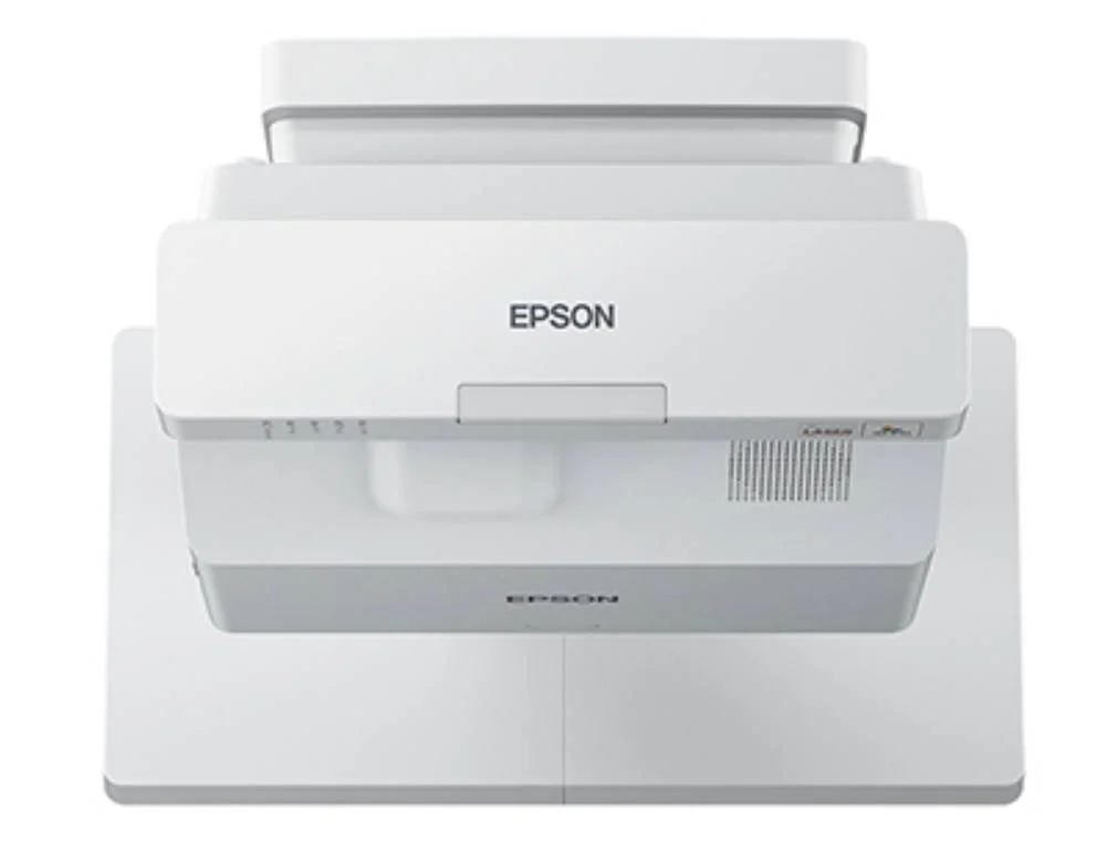 پروژکتور لیزری اپسون WXGA 3LCD، شاتر کریستال مایع RGB، نسبت پرتاب 0.28-0.37، روشنایی 4000 لومن، فاصله کانونی 3.7 میلی متر، بدون براکت دیواری، سفید | EB725W