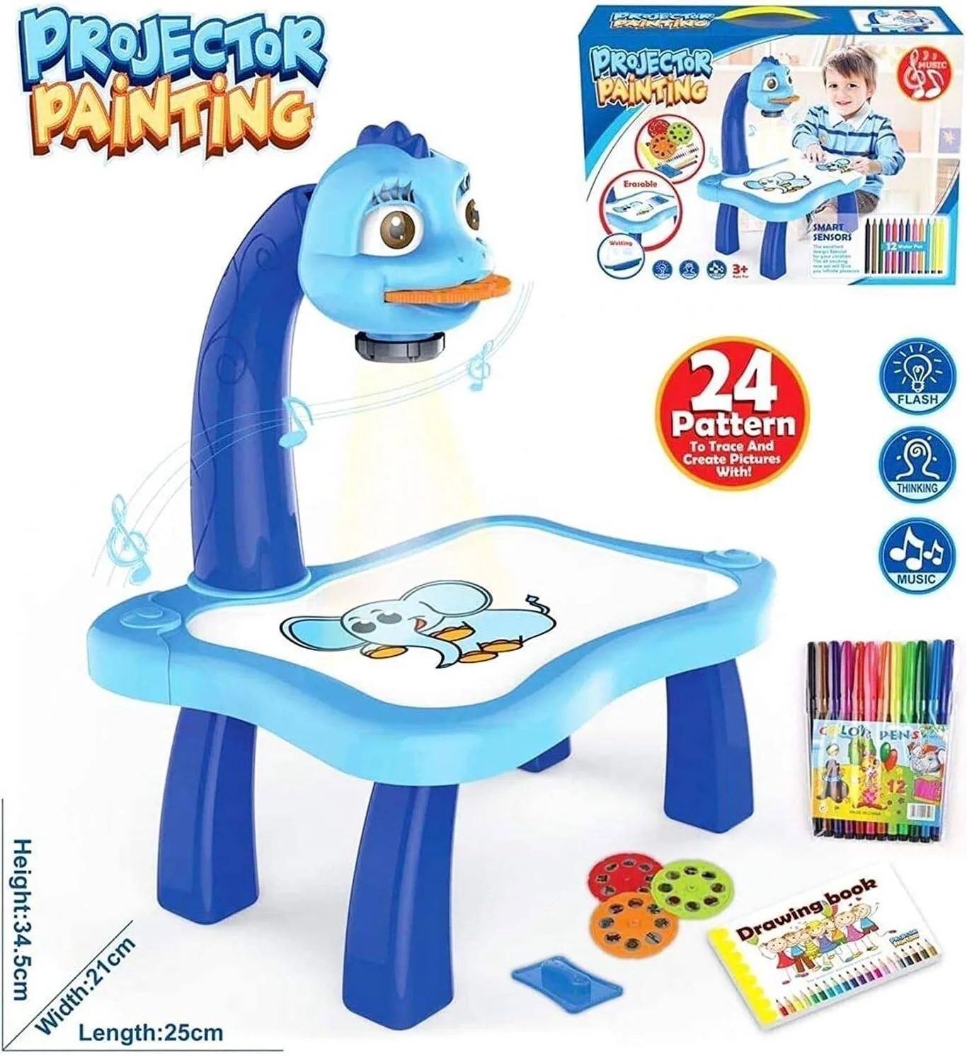 پروژکتور نقاشی نیلی GHO برای کودکان با موسیقی ملایم، مجموعه نقاشی هوشمند پروژکتوری، اسباب بازی های آموزشی کودکانه، هدیه تولد برای دختران و پسران (آبی)