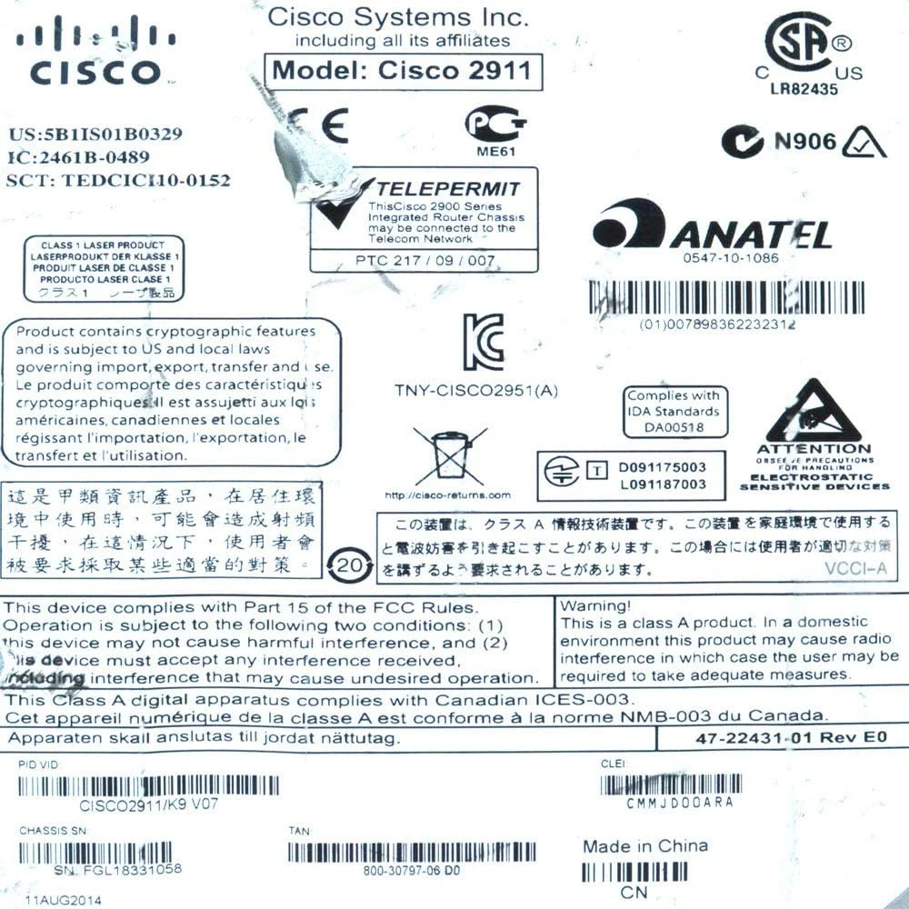 روتر سرویس های یکپارچه سری 2900 سیسکو مدل CISCO2911/K9 2911