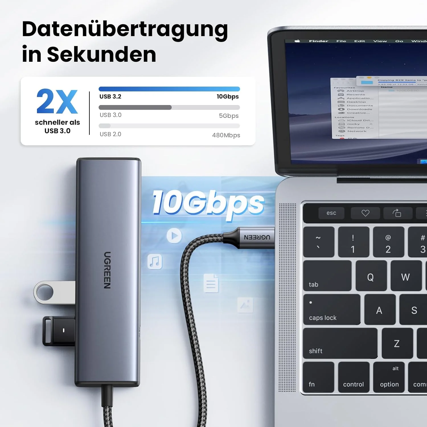 هاب اترنت USB C یوگرین 10 گیگابیت بر ثانیه با 2 پورت USB C 3.2 و 2 پورت USB A LAN، سازگار با آیپد پرو/ایر، مک بوک پرو/ایر، گلکسی S24، استیم دک و غیره