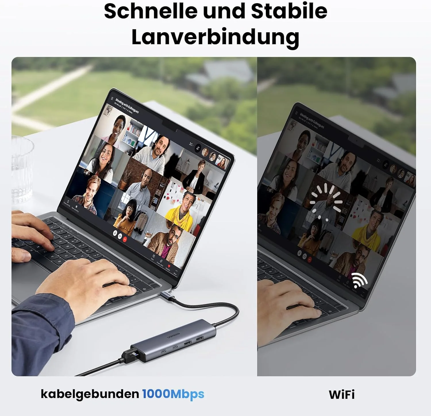 هاب اترنت USB C یوگرین 10 گیگابیت بر ثانیه با 2 پورت USB C 3.2 و 2 پورت USB A LAN، سازگار با آیپد پرو/ایر، مک بوک پرو/ایر، گلکسی S24، استیم دک و غیره