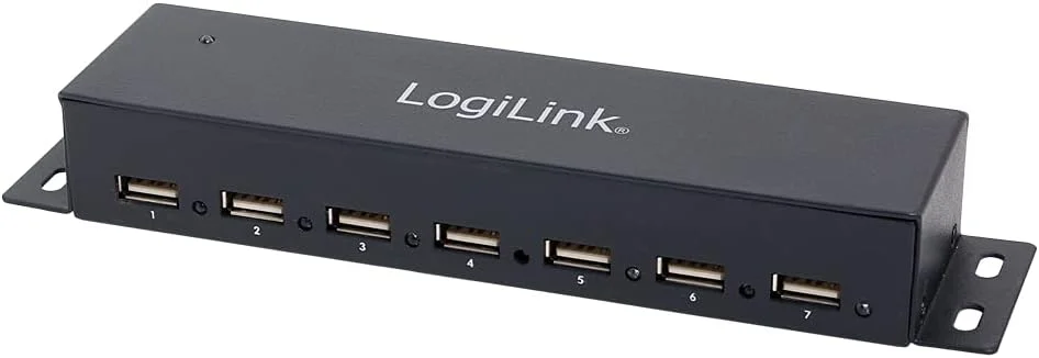 هاب USB 2.0 با 7 پورت LogiLink UA0148، شامل نمایشگر برق، بدنه تمام فلزی
