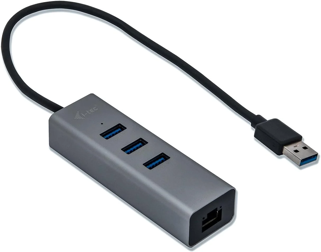 هاب فلزی 3 پورت USB 3.0 i-tec با آداپتور گیگابیت اترنت - 1x USB 3.0 به RJ-45، 3x USB 3.0، چراغ LED برای اتصال اترنت