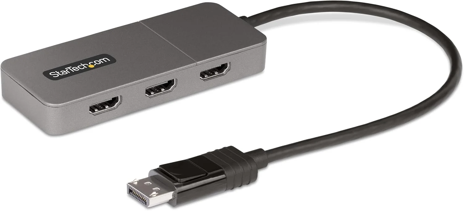 هاب MST سه پورت StarTech.com - DisplayPort به 3X HDMI، سه مانیتور 4K 60Hz، آداپتور ویدیویی چند مانیتوری DP 1.4، اسپلیتر Displayport، کابل ثابت 30 سانتی متری، تغذیه از طریق USB، فقط ویندوز (MST14DP123HD)