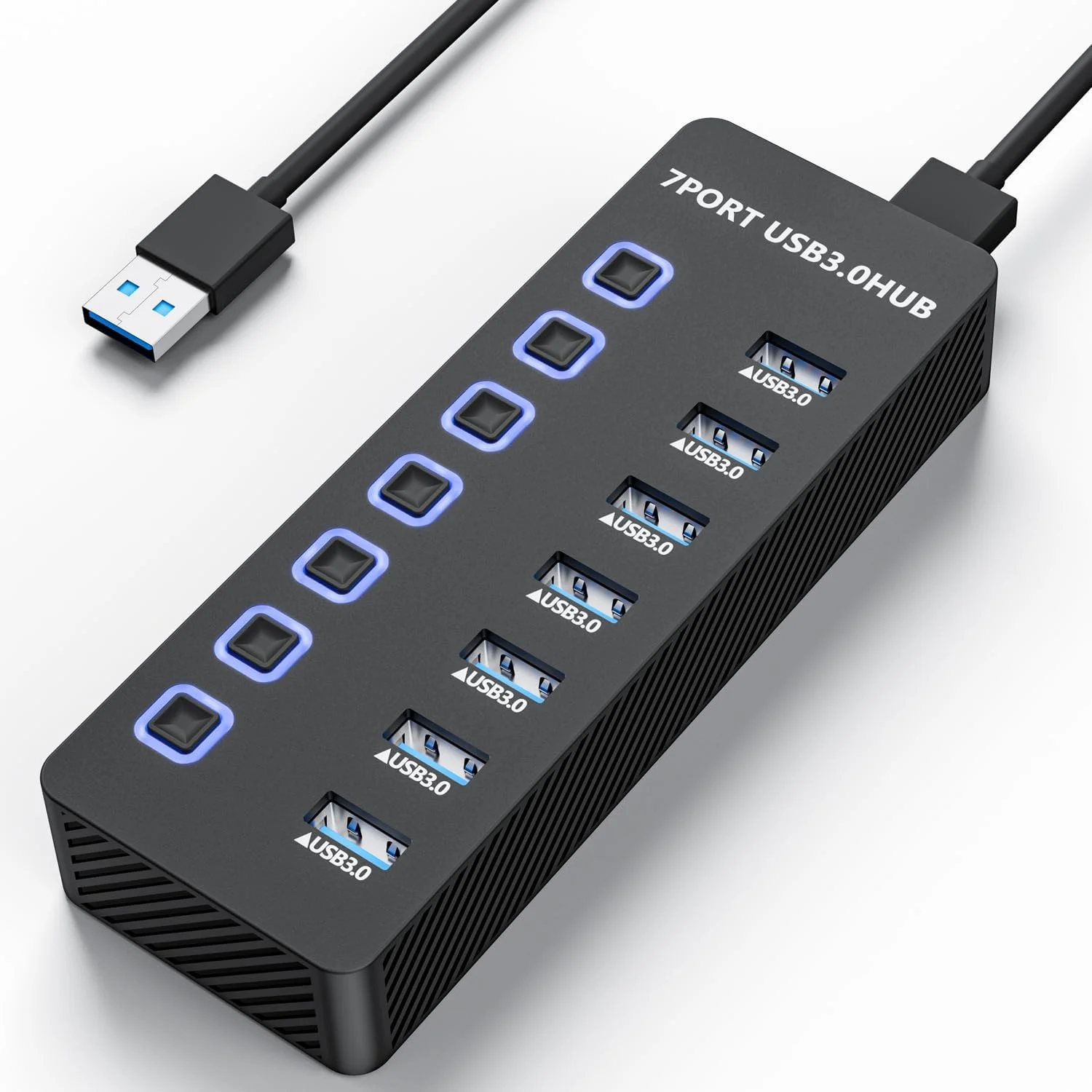 هاب USB زیومیر، اسپلیتر 7 پورت USB 3.0 با کلیدهای روشن/خاموش جداگانه، توسعه دهنده USB برای لپ تاپ، کامپیوتر، ماوس، کیبورد، هارد دیسک و دستگاه های بیشتر