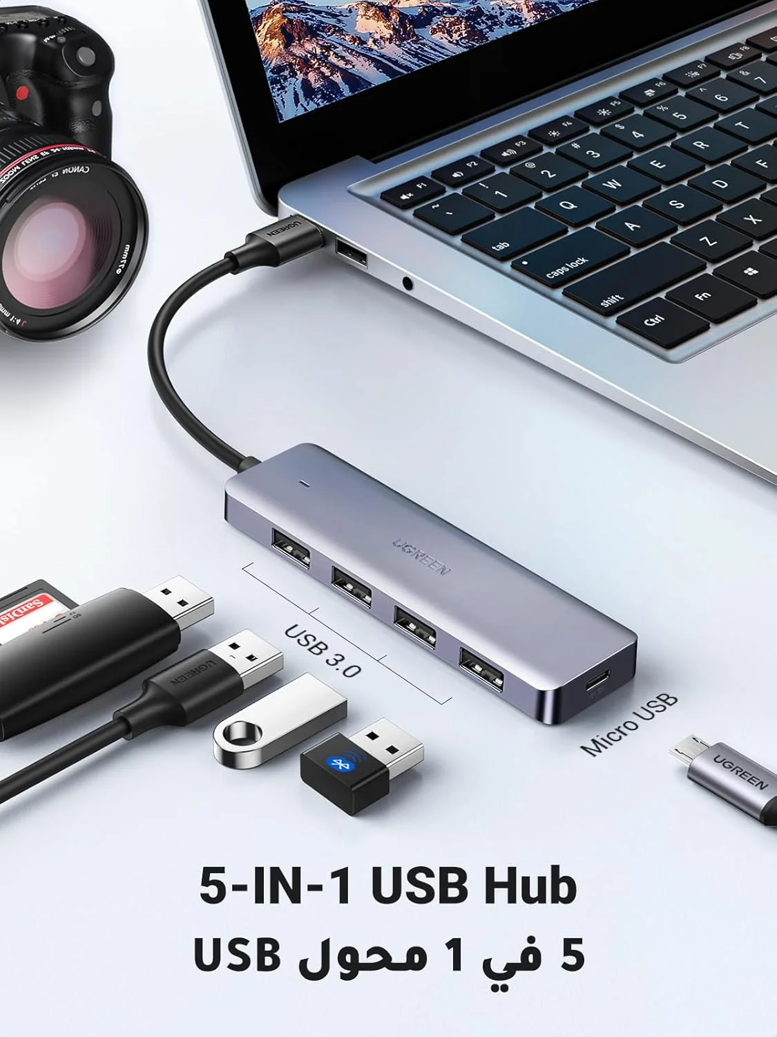 هاب USB A 3.0 یوگرین، آداپتور چند پورت 4 پورت، اسپلیتر هاب داده فوق العاده باریک، توسعه دهنده USB چندگانه برای لپ تاپ، رایانه شخصی رومیزی، ایکس باکس، PS5، ماوس، صفحه کلید، فلش مموری، درایو U، چاپگر