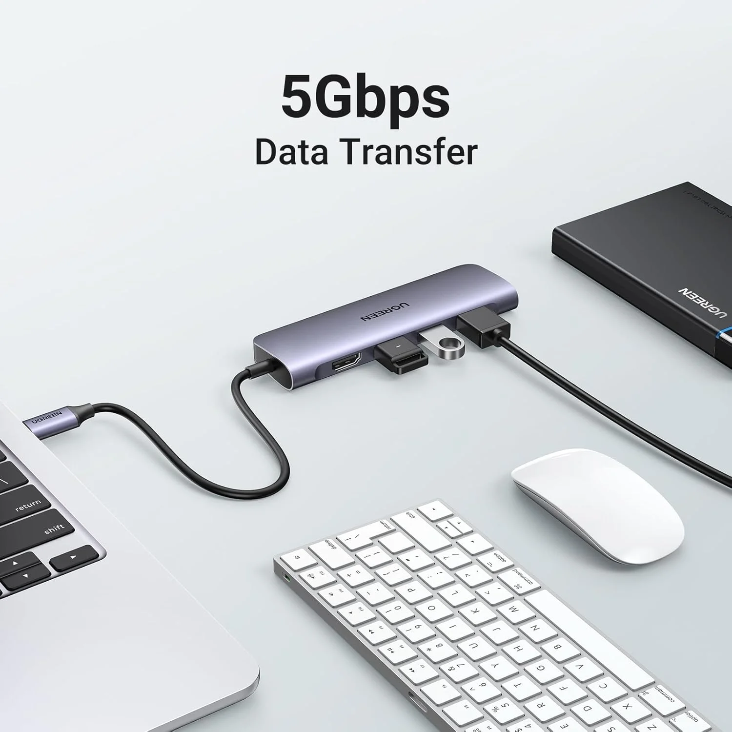 هاب چند پورت یوگرین Revodok 106 USB C، آداپتور 6 در 1 با HDMI 4K، کارت خوان SD/TF، 3 پورت USB 3.0 Type C برای آیفون 17، مک بوک پرو/ایر، آیپد، دل، پرو مکس، سامسونگ S25 خاکستری