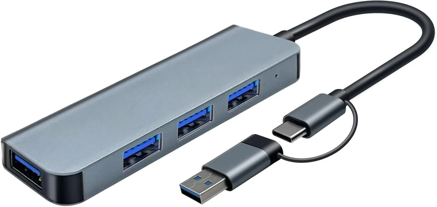 هاب USB فوق باریک TERRIFI با 4 پورت - آداپتور دوگانه USB C به USB 3.0 و 2.0، اسپلیتر USB آلیاژ آلومینیوم، توسعه دهنده برای کامپیوتر رومیزی، رایانه شخصی، تلفن همراه، و دستگاه های Type C و USB