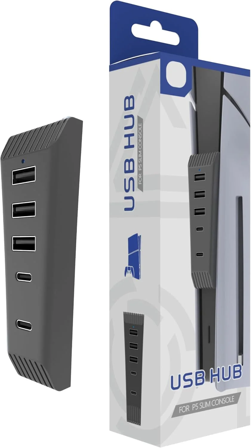 هاب USB تریفی برای کنسول PS5 Slim نسخه دیسک و دیجیتال، توسعه دهنده 5 پورت پرسرعت، 3 پورت USB، 1 پورت Type-C، 1 پورت Type-C 3.1، مشکی