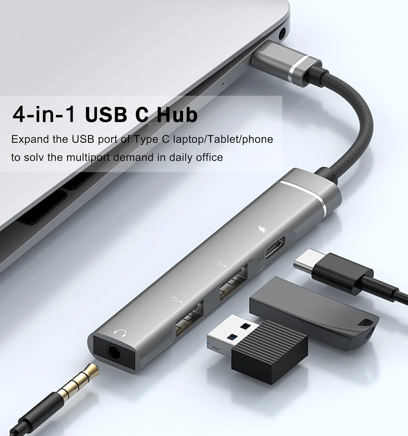 هاب USB C نالاکال، آداپتور چند پورت USB C چهاره در یک با جک هدفون 3.5 میلی متری، 2 پورت USB A، شارژ PD 15 واتی، دانگل آلومینیومی USB C OTG برای مک بوک ایر/پرو، آیپد پرو، XPS، آی مک، سامسونگ و غیره