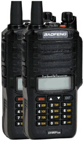 رادیو دو طرفه Baofeng UV-9R Plus، گوشی، دو بانده، نور پس زمینه خودکار، تایمر تایم اوت، اعلان صوتی، قفل صفحه کلید خودکار، آلارم اضطراری، چراغ قوه، هشدار باتری کم، 2 عدد، مشکی | UV9RP