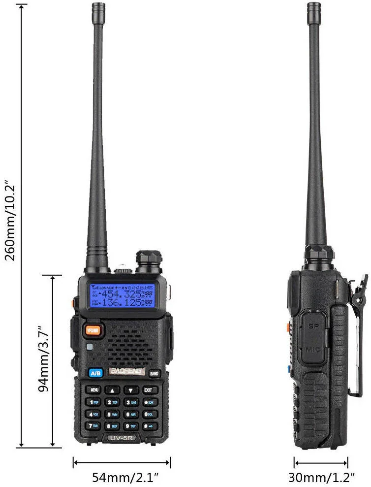 رادیو دو طرفه آنالوگ دو بانده BAOFENG UV-5R 5W، محدوده فرکانس UHF/VHF، تُن برست 1750 هرتز، چراغ قوه LED، هشدار اضطراری، تنظیمات راجر، تایمر تایم اوت، باتری 1800 میلی آمپر ساعتی، بسته 4 عددی، مشکی | UV-5R4