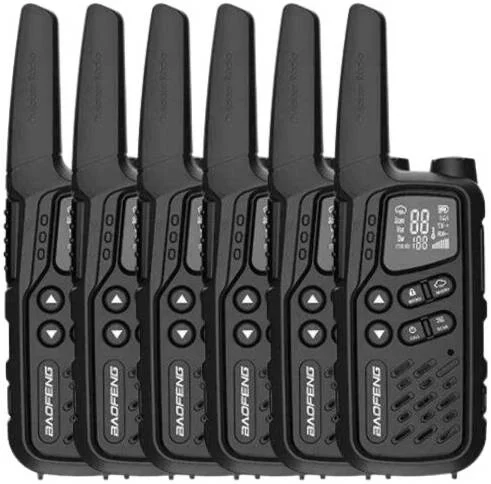 رادیو دو طرفه FRS باوفنگ EP-25، دارای 22 کانال FRS، اسکن کد حریم خصوصی و ذخیره مانیتور کانال، نشانگر سطح باتری، چراغ بارق اضطراری، ذخیره باتری/برق، باتری 1500 میلی آمپر ساعتی، بسته 6 عددی، مشکی | EP-256